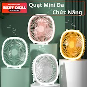 Quạt Tích Điện Treo Tường Mini Cầm Tay 3 Chế Độ Gió , Quạt Để Bàn Tích Hợp Đèn Led, Kiêm Đèn Ngủ, Pin Trâu