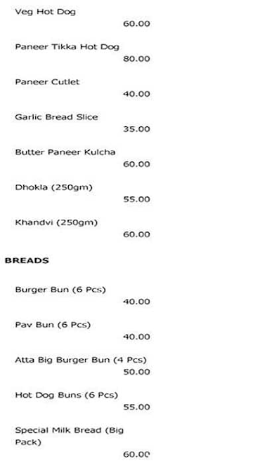 Pastry Palace menu 