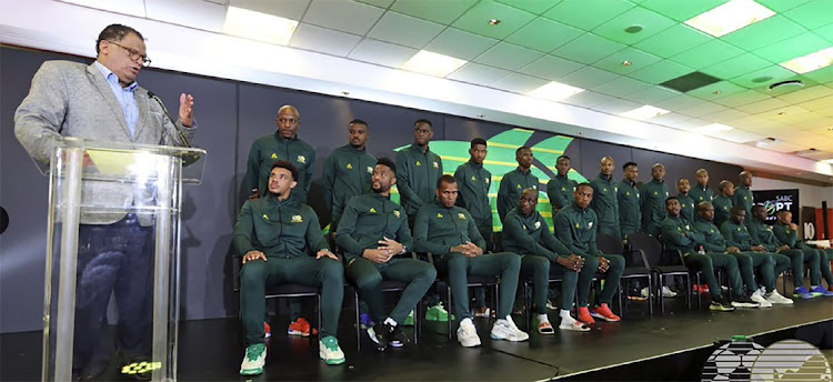 Safa president Danny Jordaan addresses Bafana Bafana before they depart for Afcon