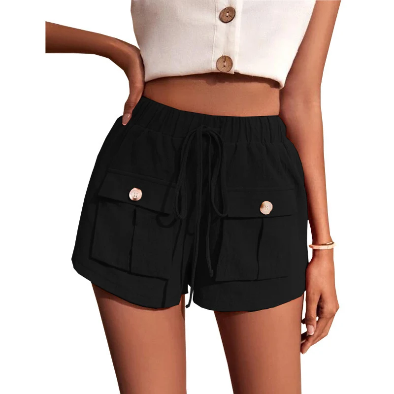 Pantalon décontracté femme à poches, coupe ample, taille mi-haute, jambe droite, cordon de serrage. Confort et style assurés.