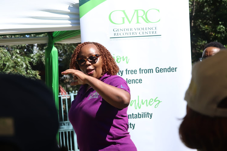 GVRC manager in charge of Medical and psychosocial support services Rebecca Gitau speaks at Mbta in Homa Bay