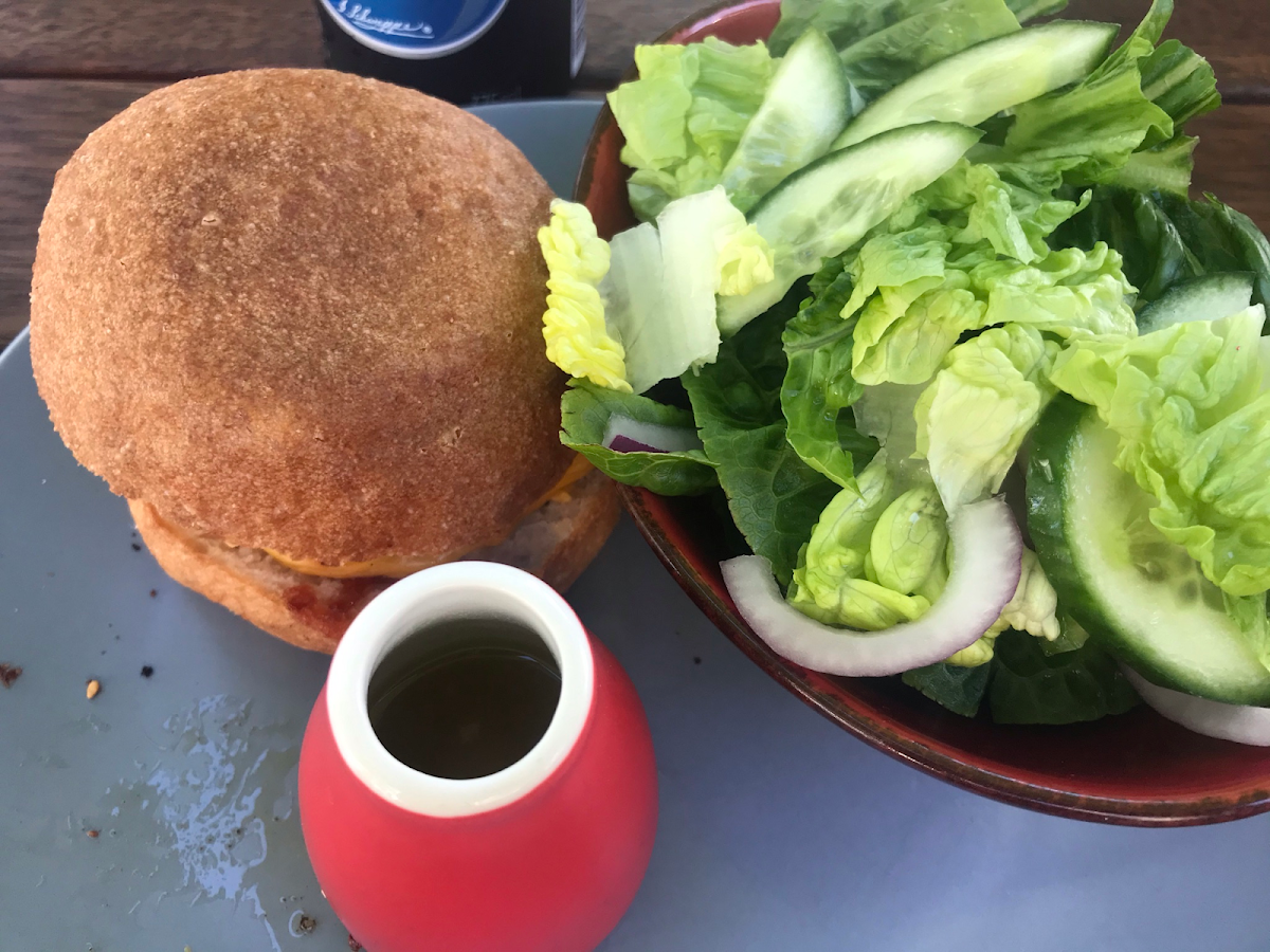 Burger and salad