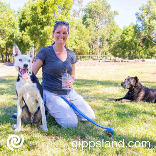 Trafalgar resident, Cassie Speakman with her adorable kelpie X, Otis and Cr. Kostos' pooch, Stanley