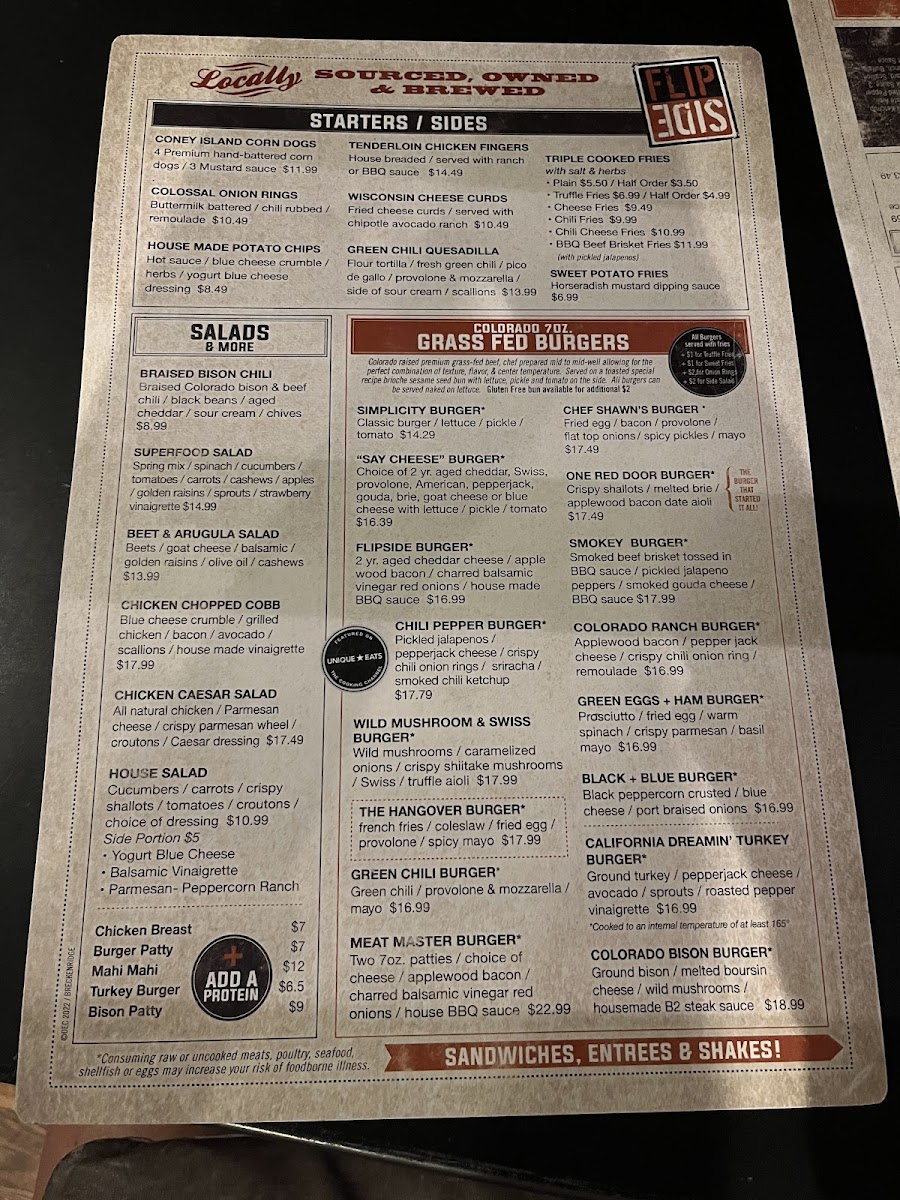 Flip Side gluten-free menu