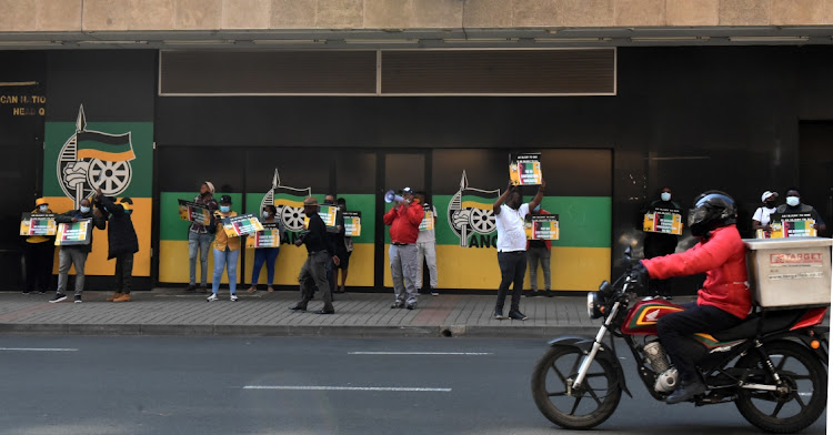 ANC staff picketing outside Luthuli House in Johannesburg in September. They will resume the picket from Monday.