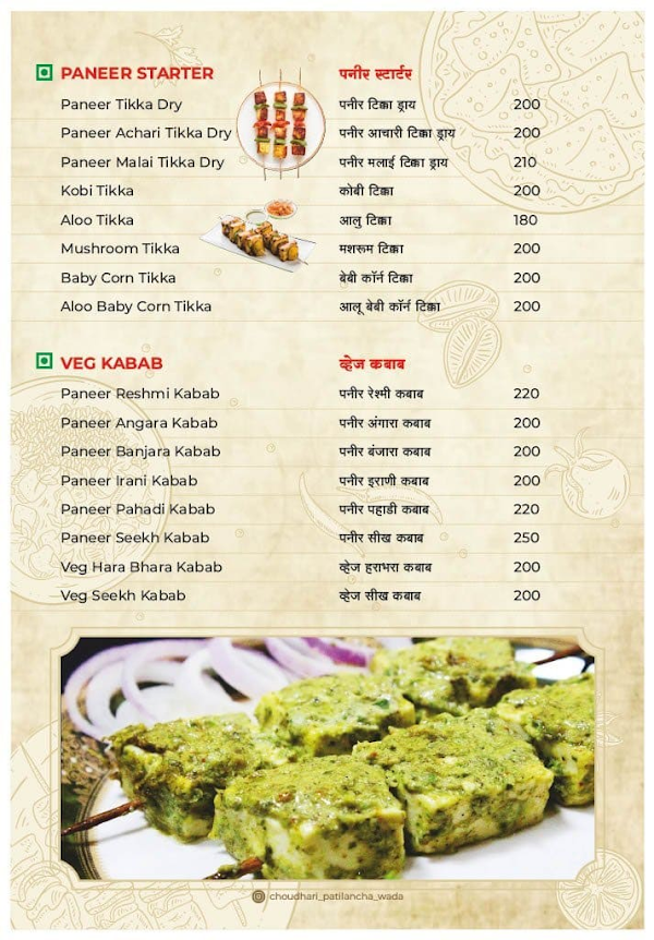 Choudhary Patilancha Wada menu 