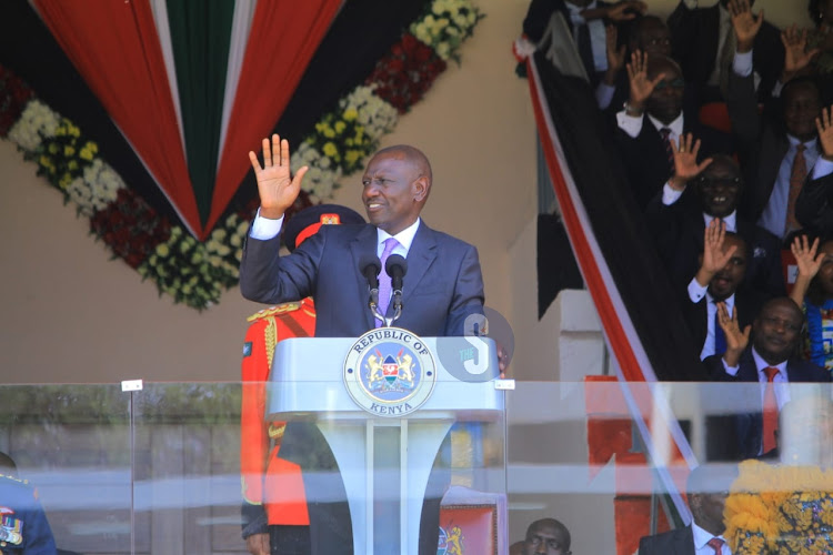 President William Ruto speaking in Embu during Madaraka Day Celebrations on June i, 2023.