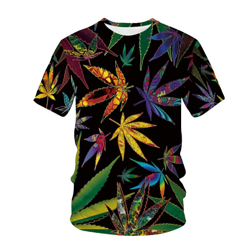 Title 3, New 3D Plant Leaf Printing Casual Mens T-Shir...