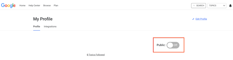 Image shows where the public profile toggle is on the My Profile page. 