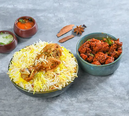 Chicken Dum Biryani + Chicken 65 [Serves 2]