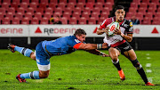 Gianni Lombard of the Lions and Joe van Zyl of the Bulls during the Super Rugby Unlocked match between Emirates Lions and Vodacom Bulls at Emirates Airline Park on November 07, 2020 in Durban, South Africa. 