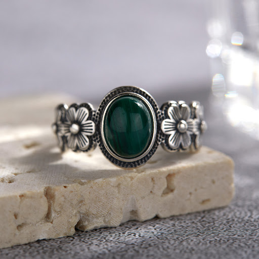 Title 2, Natural Malachite Colored Gems Ring For Women S...