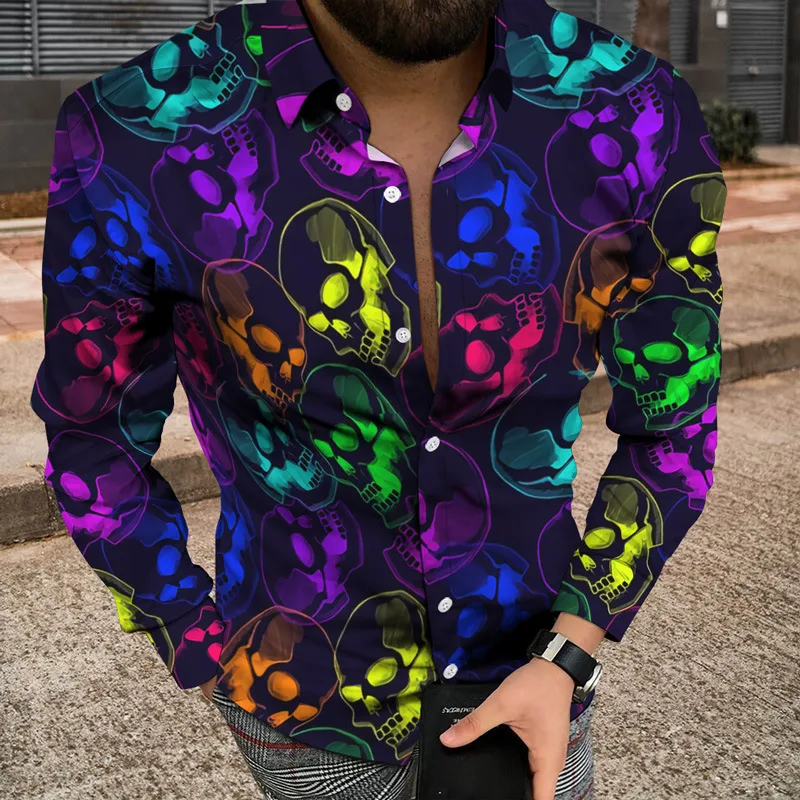 3D-Skull-Shirt Herren Button-Cardigan, individuelles Design, stilvoller Look. Perfekt für lässige Outfits mit einem Hauch von Extravaganz.
