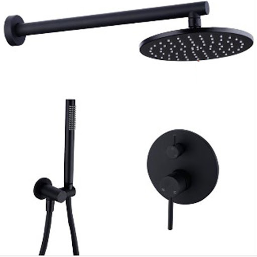 Title 5, Wall-embedded hidden black shower set, hot and ...