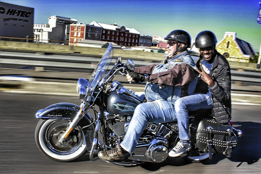 Sibusiso Mkwanazi gets happy on a Harley tour in Cape Town.