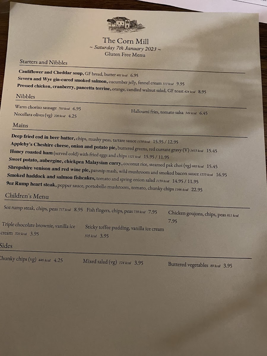 The Corn Mill gluten-free menu