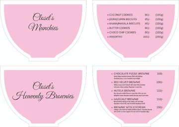 Cake Closet menu 