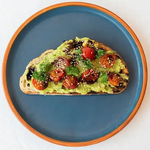 Cherry Tomato And Avocado Open Faced Sourdough Toast