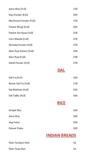 Punjabi Tadka Pure Veg Restaurant menu 