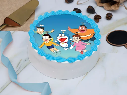 Doraemon Flying With Friends Photo Cake