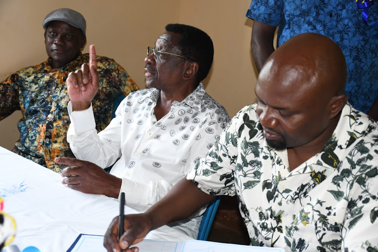 Siaya Speaker George Okode with Governor James Orengo and deputy governor William Oduol at a past function.