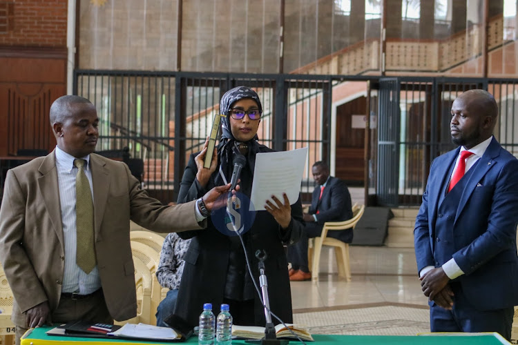 Finance Chief Officer nominee Asha Abdi before the vetting panel at Nairobi City Hall on December 22, 2022.