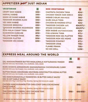 Not Just Indian menu 