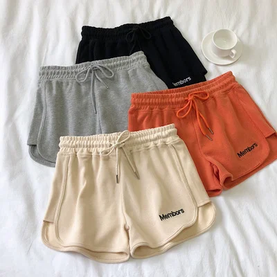 Pantalones cortos deportivos anchos bordados con letras para mujer, holgados, informales, para correr, yoga al aire libre