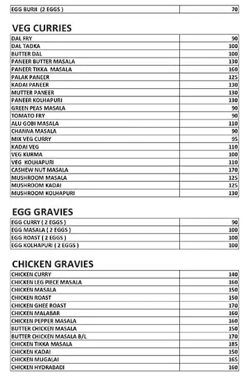 Nalanda Family Restaurant menu 