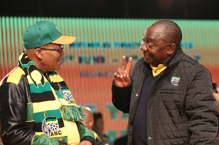 ANC President Jacob Zuma and his deputy, Cyril Ramaphosa, share a light moment before the start of the ANC Policy conference which took place at Nasrec. File photo.