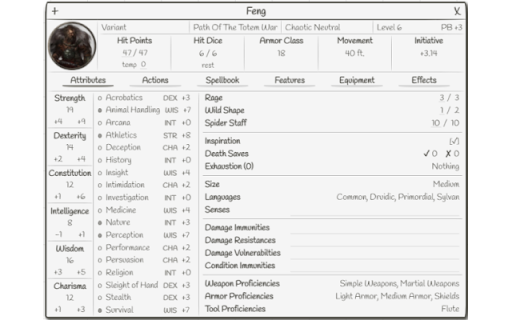 Roll20 DnD Sheet