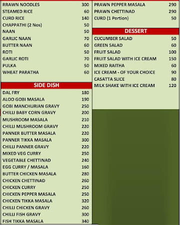 Hotel Nayagara menu 