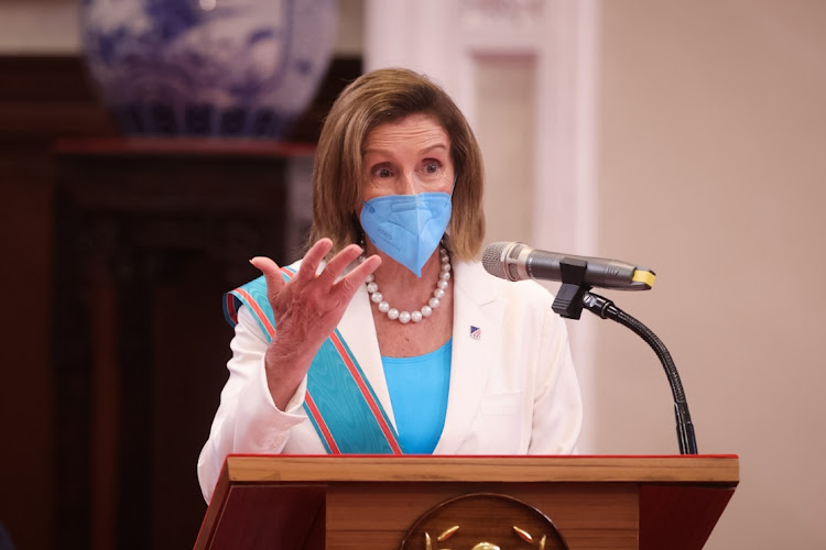 House speaker Nancy Pelosi speaks after receiving the Order of Propitious Clouds with Special Grand Cordon from Taiwanese President Tsai Ing-wen at the president’s office on August 3 2022 in Taipei, Taiwan. Picture: OFFICE OF THE PRESIDENT VIA GETTY IMAGES/CHIEN CHIH-HUNG