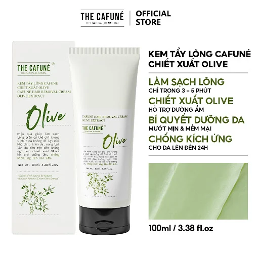 Kem Tẩy Lông The Cafuné Chiết Xuất Olive an toàn cho vùng kín, bikini, chân, tay, nách, bụng, ngực 100ml