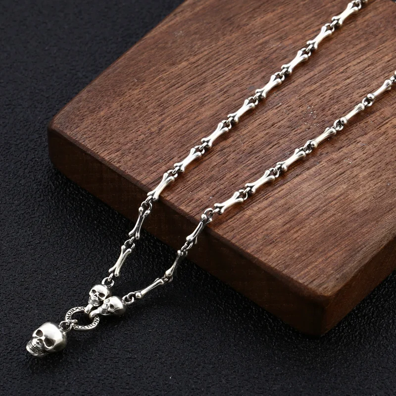 Sterling zilveren schedel ketting voor mannen en vrouwen, botten stiksels, persoonlijkheid sieraden, gothic stijl, uniek cadeau.