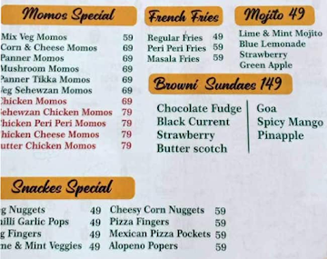 Snackers Junction menu 