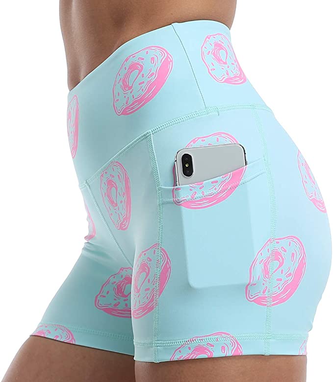 Amazon Essentials Women's Yoga Workout High Waist Shorts Side Pockets,Running Biker Gym Print Short