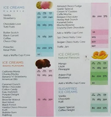 Giani's Ice Cream menu 