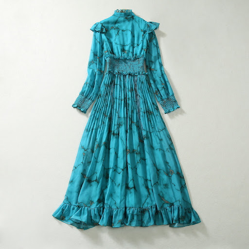 Title 13, Stand Collar Ruffle Smocking Waist-controlled L...