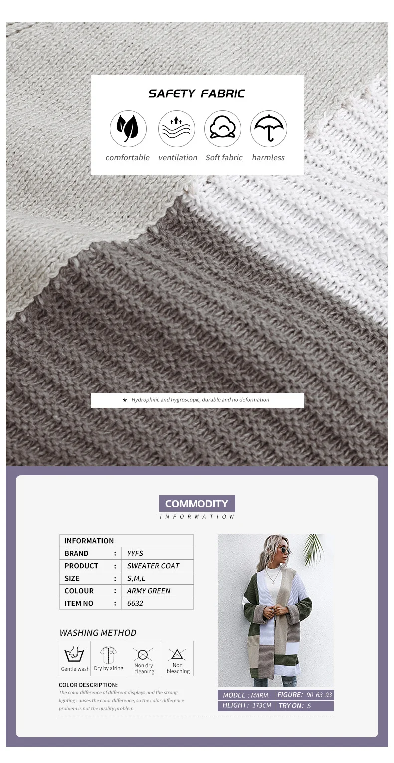Title 4, Lange gebreide cardigan voor dames, dikke herfs...