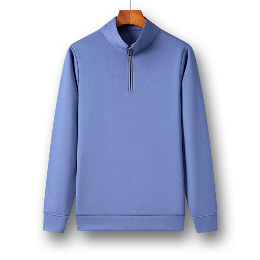 Title 6, Long Sleeve T-shirt with Half Zipper and Stand ...