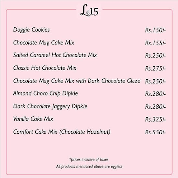 Le 15 Patisserie menu 