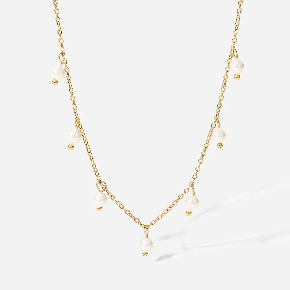 Franse elegante INS-stijl parelkwastjesketting, 18K gouden roestvrijstalen ketting, dames temperament sleutelbeenketting.