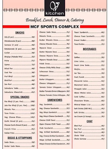 MCF-V Kitchen menu 