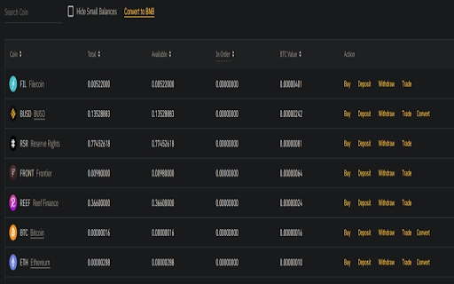 Binance Spot BTC to USD Value