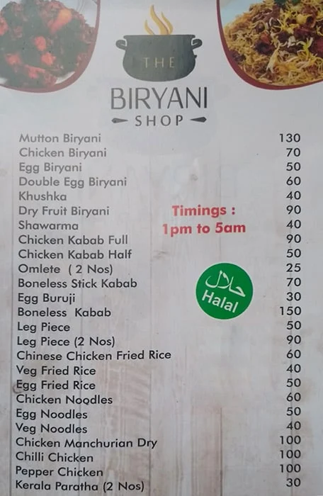 The Biryani Shop menu 