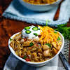 Thumbnail For Slow Cooked White Chicken Chili In A Bowl.