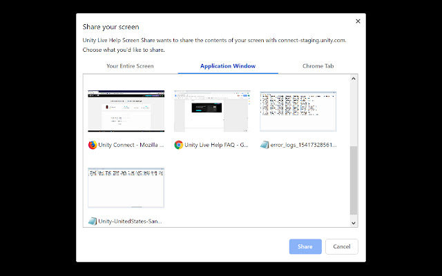 Unity Live Help Screen Share chrome extension