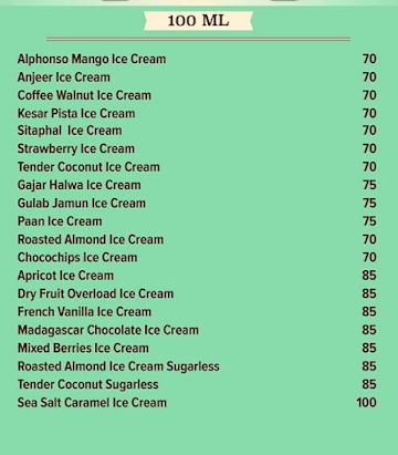 NIC ICE Creams menu 