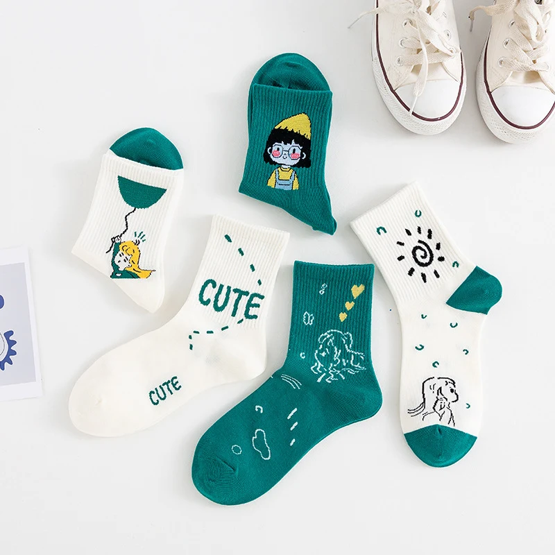 Chaussettes mi-longues en jacquard dessin animé pour femmes